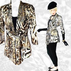 Animal Print Jacket with Attached Black Tank, Lots of Metallic Sparkle, Stretchy Knit ~ 90s