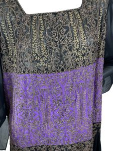 1920s silk chiffon dress black purple with gold bullion and beading - Fashionconstellate.com