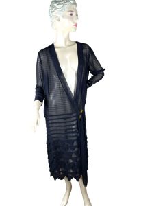 1920s sheer silk chiffon wrap dress with scalloped skirt 