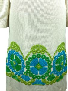 1960s/70s ribbed knit dress with wool needlepoint border  - Fashionconstellate.com