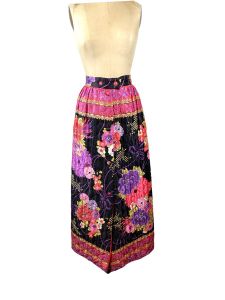 1970s quilted maxi skirt with floral print