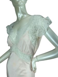 1940s pink rayon bias cut nightgown with lace inserts and flutter sleeves - Fashionconstellate.com