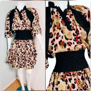 1980s NWT $595 DIANE FREIS Animal print SILK Boho Dress