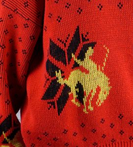 80s Red and Gold Western Style Long Sleeve Sweater by Playboy, Sz L - Fashionconstellate.com