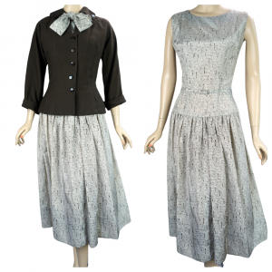 50s Sleeveless Drop Waist Dress w/ Matching Jacket