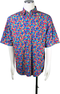 80s/90s Pink Blue Short Sleeve Cotton Shirt by Saber| Mens L To XL