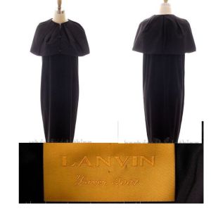 Lanvin Hiver 2007 Black Dress Column Clubwear Hobble Style w Cape Collar M Knee
