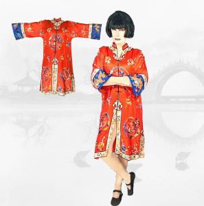 Victorian Silk Qing Dynasty Robe, Red Antique Chinese Empress Symbols Dragon Embroidery