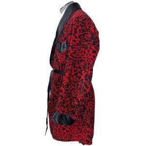Vintage 1950s Leopard Print Smoking Jacket Red Cotton Corduroy Lounging Robe Mens Size M - Fashionconstellate.com