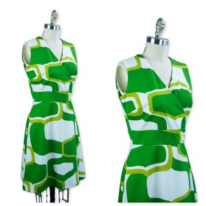 60s Green and White Abstract Knit Dress by Rontirri