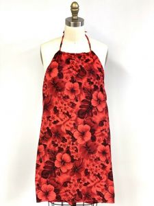 Vintage Red Black  Floral Hawaiian Halter Mini Dress Sz XS Authentic Swim Cover