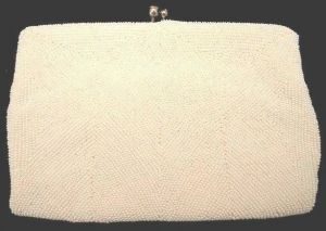 Vintage Clutch Purse Richere White Seed Bead  Japan 1950’S