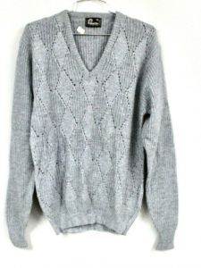 Vintage Panache USA Mens M Sweater Wool Acrylic V Neck Blue Gray NWT 1970s