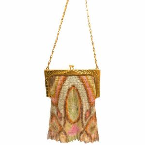 1920S Whiting & Davis Bag Art Deco Pink/Orange Gold  Mesh Purse Vintage Downton