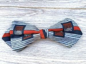 U Clasp NY Mens Bow Tie Blue Red Stripe Print Rayon Clip On Vintage 1940s USA 