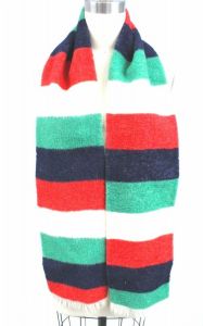Vintage Striped 100% Wool Winter Blanket Scarf 62x7 Oblong Fringed 1950s