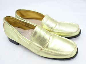 Vintage Shoes Gold Metallic Penney Loafers Womens  Size 7 1960S For Design - Fashionconstellate.com