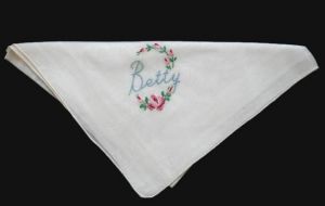 Vintage White Cotton Hanky ''Betty '' Monogram 1950S Womens 
