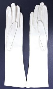 Vintage White Kid Leather Gloves Dawnelle 14''  made in USA size 6.5 - Fashionconstellate.com