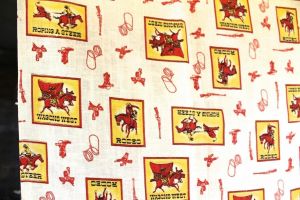 Vtg Fabric Mid-Century Western Americana Rodeo Cowboys 44x72 2 Yards Unused - Fashionconstellate.com