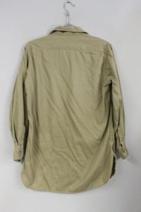 1940s WW2  Khaki Cotton Work Shirt 2 Pocket Vtg Small Distressed 42'' chest - Fashionconstellate.com