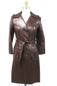 Vintage 1970s Womens Trench Coat Purple Cordovan Leather 1970S S/M Lynn Hayes
