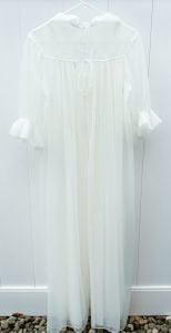Vtg 50s Peignoir White Nylon Tricot Chiffon Bridal White Sheer 34 M/L Honeymoon! - Fashionconstellate.com