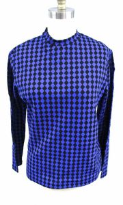 Women's Beeline 1950S Harlequin Print Pullover Top All Nylon L Blue & Black