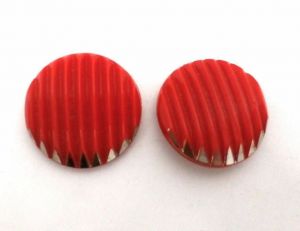 Vintage Buttons 1920s Art Deco Red Glass Silver Tipped Ridged 1'' Shank