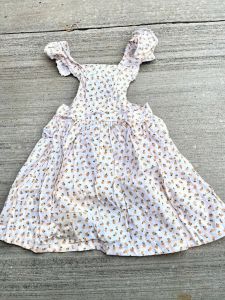 Baby Girls Dress Pinafore Cotton Printed 1950s Sz 2/3 Orange roses