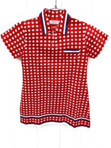 VTG 70s Girls Mod Dress Size 10 Polka Dot NWOT Red WHite Blue Carltona Cotton
