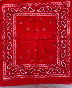Vintage Fast Color RED Paisley Cotton Square Bandana 20x20  1960s 14193