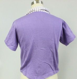 VTG 60s Womens Knit Top 38'' Bust 100% Cotton Purple White Striped - Fashionconstellate.com