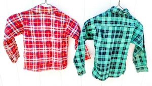 2 Vintage 1940s  Boys Shadow Plaid Flannel Shirts Red Green Worn S 28-32'' Chest - Fashionconstellate.com
