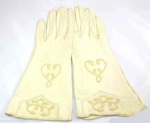 Emile Perrin France Antique 1920s Womens White Kid Gloves Embroidered  sz 6 1/2 