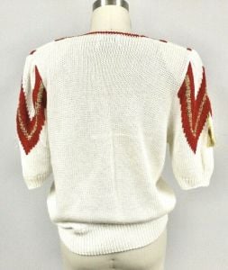 Vintage Christine Womens M Sweater Red White Glam Gold Fringe 80's Avant Garde  - Fashionconstellate.com