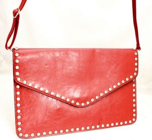 Womens Handbag Red Huge Shoulder Messenger Envelope Bag Purse Crystal Studs - Fashionconstellate.com