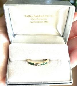 Bailey Banks Biddle $5900 2CT Emerald/Diamond 14KT YGold Eternity Ring  Ladies 5