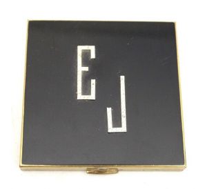 VTG 1940s Metalfield Powder Mirror Compact ''EJ'' Monogram Enameled Rhinestones