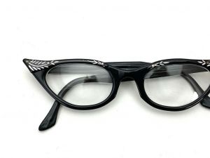 Vintage 60s Valentino Cat Eye Eyeglasses Black  Fancy Temples 4-5 1/2 RARE HTF