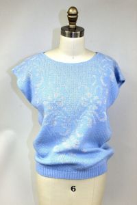 80s VTG Fairy Kei Sweater Pastel Blue Silver Lurex Sz L Kawaii  Picture Perfect