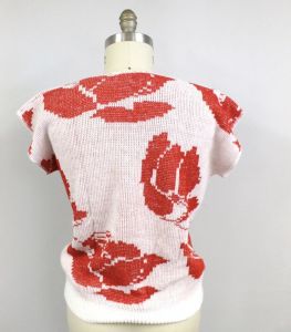 VTG Acrylic SWEATER 1980s Pink Red ROSES Silver Lurex Sparkly Fairy Kei M  - Fashionconstellate.com