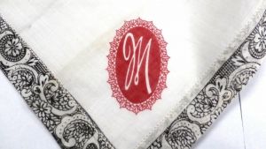 Vintage Linen  Hanky  Handkerchief Monogrammed M Black Paisley Border Unisex - Fashionconstellate.com