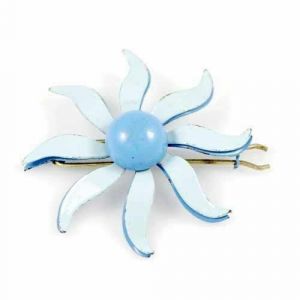 Vintage Hair Barrette Blue Enamel Flower Floral  1950S Hair Jewelry