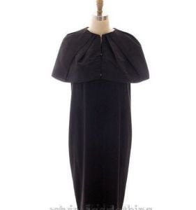 Lanvin Hiver 2007 Black Dress Column Clubwear Hobble Style w Cape Collar M Knee - Fashionconstellate.com