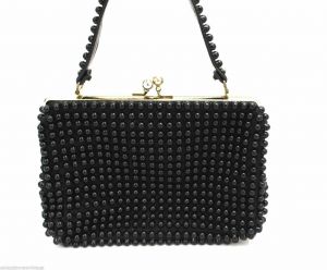VTG Grande Bead Purse Bag Black 1940s Petite Cute