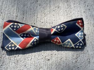 Royalist Jr Bow Tie  Blue Dice Rayon Clip-On Vintage 1940s USA 