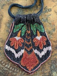 Antique 1920s Beaded Bag Made in France Colorful Floral Deco Evening Purse