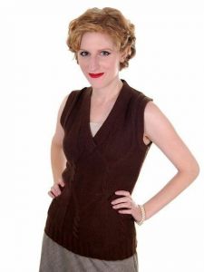Vintage Ladies Sweater Vest Chocolate Brown Fitted V Neck 1970s