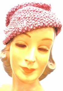 VTG Knit Hat Dusty Rose Pink Metallic Hand-Knit 1940S Womens Guernsey PIE